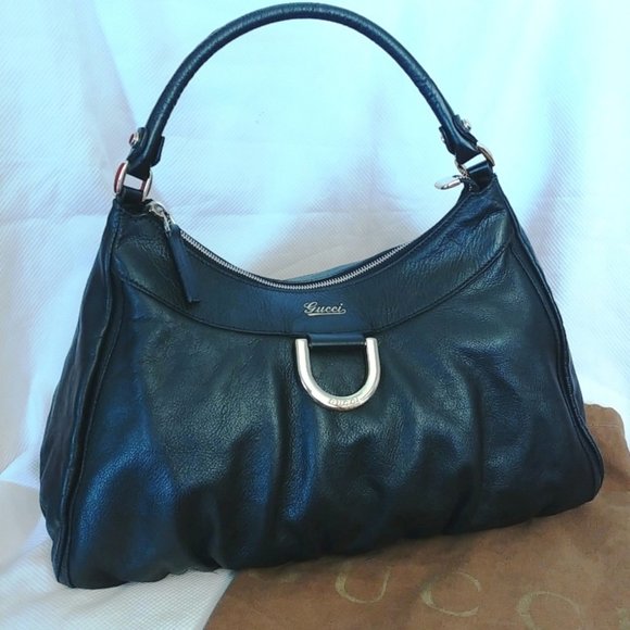 Vintage Gucci Large Abbey D-Ring Hobo in Black Leather EUC - Picture 1 of 16